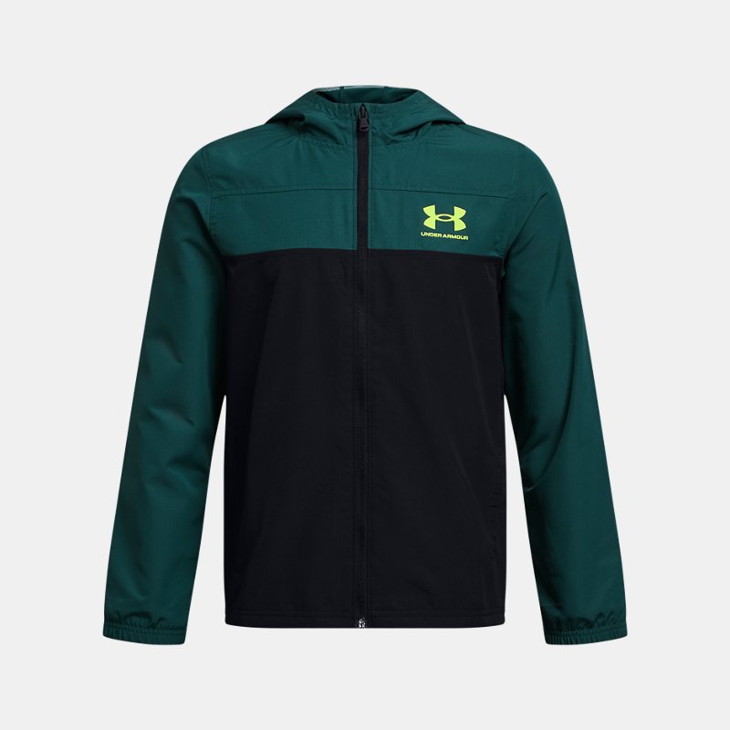 Boys'  Under Armour  Sportstyle Windbreaker Hydro Teal / Black / High Vis Yellow YLG (59 - 63 in)